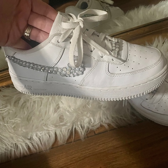 Shoes - ( HOT hot SALE ) Nike white air forces With bling (LIKE NEW)